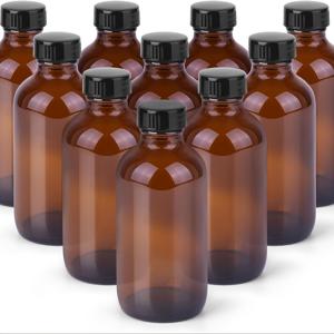 캡과 깔때기 포함된 앰버 4온스 소형 유리 용기 10개 세트, 100ml 보스턴 라운드 유리 병, 누출 방지 미니 여행용 병, 에센셜 오일에 적합