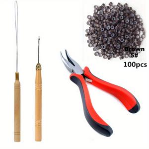 TEMU I-팁 플라이어, 풀링 후크, 비즈 장치, 100pcs 5mm 링크 링 포함 완전한 헤어 익스텐션 도구 키트 - 헤어 익스텐션 애플리케이션용 내구성 있는 도구 세트, 헤어 익스텐션 도구|스타일리시 픽업|내구성 있는 구조, 헤어 익스텐션 액세서리