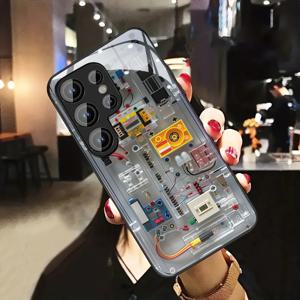 TEMU 휴대폰 케이스 - 웃긴 회로 기판 패턴, 삼성 S25Ultra/S25+/S25/S24Ultra/24Plus/S24Fe/S24/S23Ultra/S23+/S23Fe/S23/S22Ultra/S22+/S22/S21Ultra/S21+/S21Fe/S21/S20Ultra/S20+/S20Fe/S20 호환 - 강화 유리 휴대폰 케이스, 내구성 좋은 충격 방지 커버