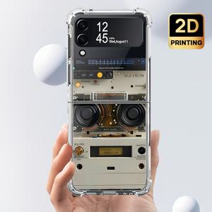 휴대폰 케이스: 삼성 갤럭시 Z 플립 6 5G, 5, 4, 3, ZFlip6, Flip5, Flip4, Flip3용 2D 프린팅 케이스, 올드 테이프 레코더 소프트 투명 휴대폰 커버