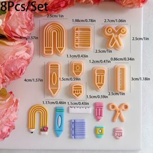 8개/세트 신학기 노트북/자/연필/크레용/가위 모양 폴리머 클레이 커터, 클레이 귀걸이 주얼리 제작용