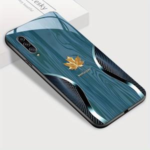 TEMU 폰 케이스: A90 5G용, 메이플 스타일리시 그린 그레인 광택 강화유리 케이스 충격방지 백커버