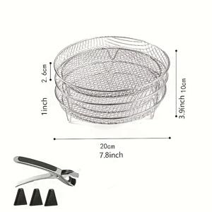 TEMU 7pcs 세트 고정 스탠드 스테인리스 스틸 에어프라이어 건조기 랙 클립 포함 재사용 가능 에어프라이어 쌓기 랙 원형 에어프라이어 추가품 4.2QT-5.8QT 에어프라이어 베이킹 세척 가능한 에어프라이어 추가품 에어프라이어