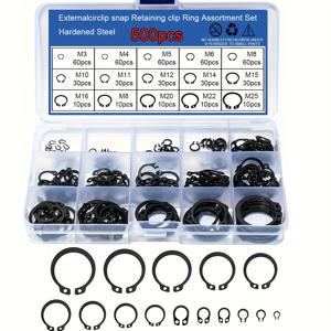 탄소강 샤프트 리테이닝 링 500개, 블랙 샤프트 리테이닝 링, 외부형 리테이닝 링, 외부형 샤프트 리테이닝 링, 베어링 리테이닝 스프링, 탄성 리테이닝 링 클립, 랜덤 색상