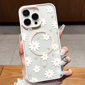 TEMU 휴대폰 케이스 - Apple 및 Samsung용 자석 데이지 폰 케이스, 신선하고 예술적인 작은 꽃무늬 디자인, 전체 엣지 보호 기능 포함, iPhone 14/13/12 시리즈에 적합. 귀엽고 사용하기 쉬운 투명 소프트 쉘