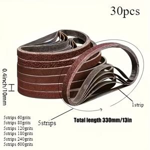 TEMU 30개 알루미늄 산화물 샌딩 벨트, 다양한 입자 크기 60/80/120/180/240/600, 천 백킹, 강력한 연결, 부드러운 작동, 목공 및 표면 처리용