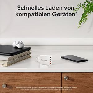 TEMU 30.5W 고속 충전 어댑터 (4포트), 화이트 유럽 스타일 플러그, 듀얼 USB-A 및 듀얼 Type-C, PD 및 QC 3.0 고속 충전, 범용 어댑터, 아이폰 17/16/15/14/13/12/11 Pro/Max/Plus/Xr/Xs, 아이패드, 삼성 및 기타 스마트폰 호환