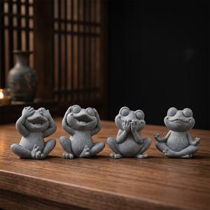 TEMU 4개 장식품, 개구리 듣기 싫어, 개구리 보지 않기, 개구리 말하기 싫어, 개구리 움직이기 싫어, 선불교 영감의 데스크탑 개구리 장식품, 선불교 가정, 기도실, 스튜디오, 차가마, 야외 정원, 이끼 화분에 적합