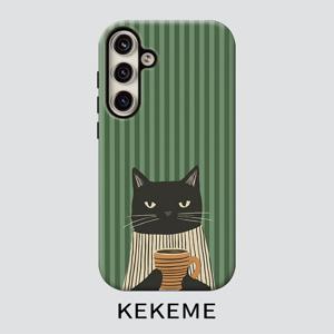 TEMU 휴대폰 케이스 - KEKEME 귀여운 검은 고양이 커피컵 필름 2-In-1, 삼성 갤럭시 S26 S25 S24 S23 S22 S21 S21+ S21 FE Edge S20 A15 A16 A17 A23 A32 A34 A35 A36 A52 A53 A54 A55 A56에 적합, 풀 커버리지, 낙하 방지, 패션, 간편한 남녀공용 휴대폰 케이스