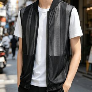 랜덤컷 뉴스타일 솔리드 컬러 루즈핏 세미 투명 아웃도어 메쉬 하이킹 낚시 사진 촬영 러닝 경량 조끼