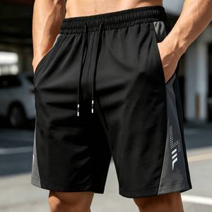 남성 여름 패션 패치워크 탄성 캐주얼 운동 반바지, 드로스트링 허리 밴드 및 포켓, 스포츠, 야외 활동 및 캐주얼 웨어에 적합, 카테고리: 남성 캐주얼 운동 반바지