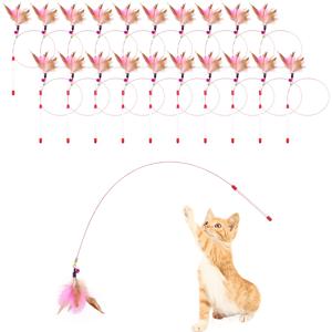 TEMU 20개입 고양이 깃털 장난감 스틱, 알림벨 비즈가 달린 상호작용 애완 고양이 쫓기 놀이 스틱, 고양이 운동에 적합, 재미있는 선물, 인조 깃털 - 도매, 배터리 없음