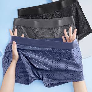 TEMU 남성용 심리스 아이스 실키 섬유 메쉬 디자인 통기성 스포츠 속옷 3개 랜덤 혼합팩, 심플하고 우아하며 상쾌하고 편안하며 부드럽고 피부에 친화적이며 답답하지 않고 빠르게 마르는 박서 브리프, 일상 캐주얼웨어용 루즈핏 미드웨이스트, 다용도 - 달리기, 피트니스, 운동을 위한 필수품