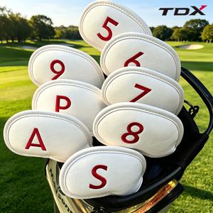TEMU TDX 골프 아이언 헤드 커버 8개 세트 흰색 방수 내마모성 빨간색 숫자 자수 아이언 헤드 커버 5-9개 A/P/S 풀 세트 아이언 보호 커버 남녀공용 골프 추가 선물
