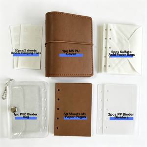 TEMU M5 PU 가죽 바인더 노트북 리필 액세서리 포함 - PU 커버 1개, 리필 페이지 50매, PP 칸막이 2개, 글리터 PVC 가방 1개, 바인더 행잉 탭 20개, 황산염산지 종이봉지 5개, 사무실 저널 여행자 스크랩북킹용