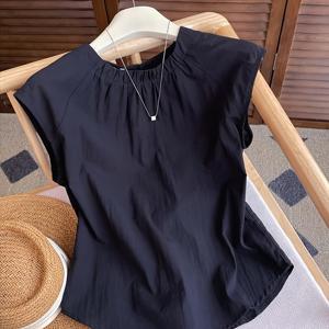 프렌치 레트로 블랙 쉬폰 민소매 셔츠 여성 여름 신상 디자인 루즈핏 캐주얼 다용도 탑 얇은 스타일