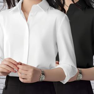 TEMU [2pcs 세트] 여성 솔리드 컬러 엘레강트 블라우스, 히든 플래킷 버튼 디자인, 긴소매 노출 방지 탑 티셔츠, 프로페셔널 비즈니스 업무복, 캐주얼 다용도, 봄 여름 가을 착용에 적합