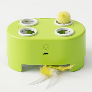 2-In-1 고양이 장난감 (상단 흔들기 와블 스틱 및 하단 회전 장난감), 독립 또는 동시에 활성화 가능한 두 가지 플레이 모드, 매일 새로운 재미를 위해 고양이가 던지기, 때기, 휩쓸고, 쫓을 수 있도록 합니다 (버튼 색상 랜덤)
