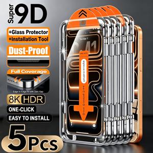 아이폰 18 Pro Max/18 Pro/17 Pro Max/16E/15/14/13/12/11/Pro/X/XS/XS Max/Mini 호환용 5개입 8K 초고화질 강화유리 화면 보호필름, 자동 먼지 제거, 9H 경도, 풀커버, 아일랜드 호환