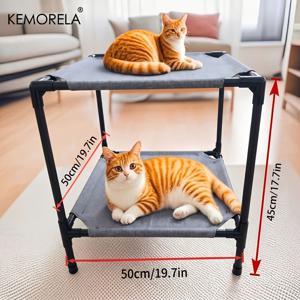 KEMORELA 2단 고양이 침대/높이 조절형 반려동물 매트, 내구성 있는 PVC 프레임 - 시원하고 통기성 좋음 - 방습, 분리형, 실내 고양이 휴식용 및 야외 캠핑용 - 모든 계절용, 고양이 및 소형견(테디와 비숑)에게 이상적
