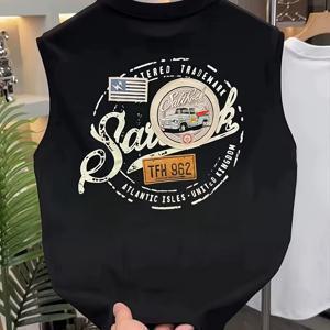 TEMU 편안하고 여유로운 남성용 민소매 조끼, 프린팅 상의, 경량 폴리에스터 섬유, 크루넥 디자인, 루즈핏, 여름, 휴가, 파티, 데일리웨어에 이상적인 선택, 헬스장, 스포츠, 달리기, 농구에 적합