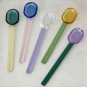 5개입 수제 유리 믹서 스푼 - 커피, 차, 칵테일, 꿀, , 디저트용 귀엽고 아름다운 붕규산 믹싱 스푼 | 5개 생생한 색상의 장식 스푼