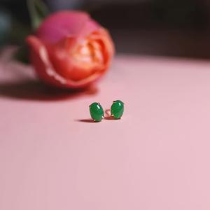 TEMU 미얀마산 A등급 천연 그린 귀걸이 스터드, 명절 선물, 데일리용 - 커플용 매칭 세트