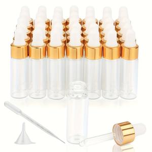 TEMU 100개 투명 유리 스포이드 병 세트. 3ml 및 5ml 사이즈로 제공되며, 에센셜 오일, 향수, 액체 샘플 보관에 적합합니다. 쉬운 사용을 위해 스포이드와 깔때기 무료 제공.