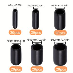 나사산 보호를 위해 설계된 엔드 캡 120개입, 6가지 크기로 제공: 2mm, 3mm, 6.5mm, 8mm, 10mm, 12mm, 금속 튜브 및 로드에 적합