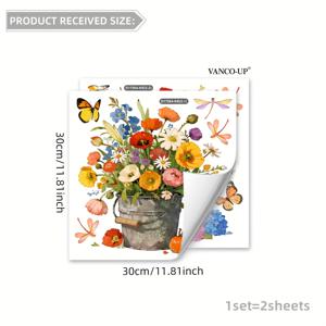 꽃무늬 창문 클링 2개 세트, 30*30cm, 원통형 버킷 디자인, 양면, 정전기식 유리 데칼, 침실, 거실, 욕실 창문 미화 및 장식용, 창문 스티커 D17564