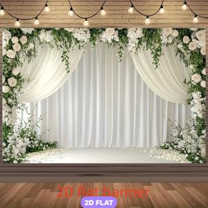 TEMU 2D 플랫, 2D 플랫 - 2D 플랫, 2D 플랫 - 96X72인치의 로맨틱한 흰색 장미 배경이 특징인 2D 플랫 배너는 웨딩 장식에 완벽한 선택입니다. 프로포즈와 기념일 축하 행사를 위한 우아한 터치를 더합니다.