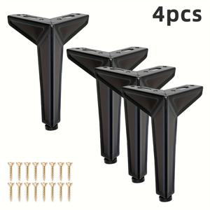 4개 세트 금속 가구 다리, 12cm/4.72인치 미니 블랙 각진 삼각형 다리, 캐비닛, 스툴 및 DIY 가구용, 나사 포함