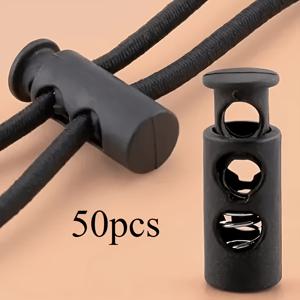 TEMU 50/100개 검정색 플라스틱 스프링 코드 잠금 장치 - 땀복, 후드티, 신발끈, 수영 안경용 이중 구멍 드로스트링 스토퍼 패스너 | 탄성 코드, 신발끈 패스너 고정에 이상적 | 세련된 플라스틱 디자인 | 내구성 좋은 플라스틱 잠금 장치