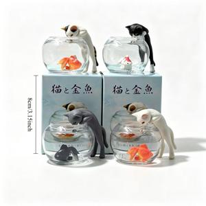 TEMU 랜덤 1개 스타일 귀여운 고양이 어항에서 물고기를 잡는 장면 - 성인용 데일리 장면 데스크탑 게임 머신, 가정/차량 대시보드 장식 (14세 이상 적합), 할로윈 추수감사절 크리스마스 장식 수집용 피규어