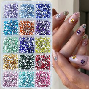 TEMU 6000개 2mm 레진 라인석 키트 여름 보석 디자인 네일 아트 장식 액세서리, 폭발적인 반짝임이 믹스된 평평한 바닥의 네일 아트 액세서리