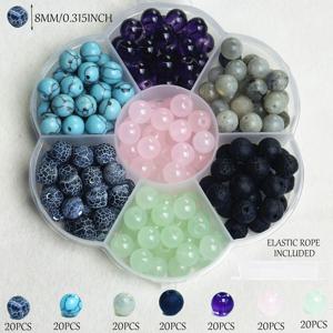 TEMU 140개 8mm 보석 비즈 (터키스, 로즈 쿼츠, 아메이썬, 문스톤 등) – 팔찌, 목걸이, 귀걸이 제작에 완벽. 박스형 디자인으로 보관이 용이하고, 편리한 공예를 위해 탄성 실 롤이 포함되어 있습니다.
