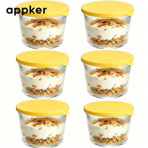 TEMU APPKER 소형 유리 볼 4/6/8개 세트, 6.8 Oz, 투명 골지 유리 용기, 쌓을 수 있음, 디저트, 푸딩, 소스, 샐러드, 견과류, 오트밀, 사탕, 스위트, 시리얼 등에 적합