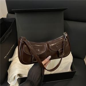 TEMU 여성용 크로스백 빈티지 샤이니 더블 포켓 겨드랑이 가방, 니치 하이엔드 바게트백, 다용도 숄더백 & 크로스백
