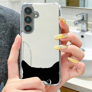 TEMU 휴대폰 케이스 - 삼성 메이크업 거울 휴대폰 케이스, 흑마스 패턴 거울 휴대폰 케이스 (삼성 갤럭시 S26 S25 S24 S23 S22 S21 플러스 울트라 FE A56 A55 A54 A53 A52 A52S A32 A23 A16 A15 A14 5G), 여학생은 외출 시 거울로 사용 가능