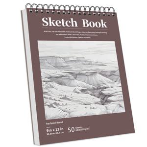 TEMU 스케치북, 두꺼운 스파이럴 제본 무산성 스케치북 68lb/100gsm, 종이 그림, 드로잉, 글쓰기, 낙서, 일러스트레이션용, 성인용 스케치 패드, 아티스트를 위한 이상적인 선물, 50장 (초콜릿 브라운, 9 x 12 인치, 1팩)