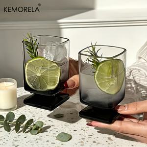 TEMU KEMORELA 니치 디자인 & 블랙 그라데이션 스퀘어 글라스 컵 - 내구성 좋고 스타일리시한 루스터테일, 주스, 위스키용 드링크웨어, 가정, 바, 사무실용