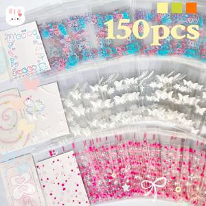 TEMU 별, 리본, 토끼, 하트 플라스틱 봉투 150개, 포장용 봉투, OPP 자체 접착 봉투, 만화 프린트 포장용 봉투, 소형 파우치, 카드 포장용 봉투, 카테고리: 플라스틱 포장용 봉투