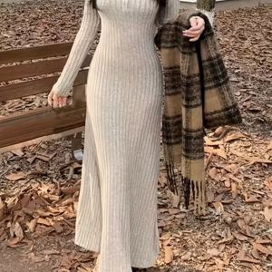 하이엔드 드레스 가을 겨울 신상 스타일 허리라인 보정, 육신을 가꾸고 품격을 더하는 내부 매칭 긴팔 베이스 스커트, 편안하고 캐주얼한 스타일