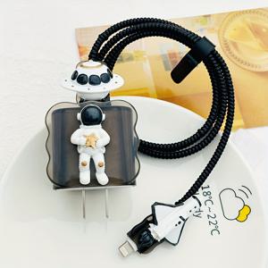 TEMU Apple 18W 20W 충전기 보호 커버 5개 세트, 3D 만화 우주 비행사 충전 헤드 휴대폰 케이블 보호에 적합