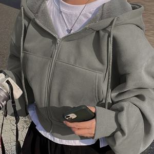 TEMU 라인드 다용도 패션 슬림핏 지퍼업 따뜻한 솔리드 컬러 후드 스웨트셔츠