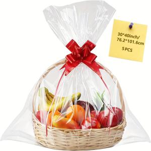 TEMU 5개입 30 x 40인치 초대형 첼로/셀로판 백 투명 첼로판 백 OPP 플라스틱 첼로판 랩 선물 바구니, 선물, 결혼식, 브라이덜/베이비 샤워 등에 적합