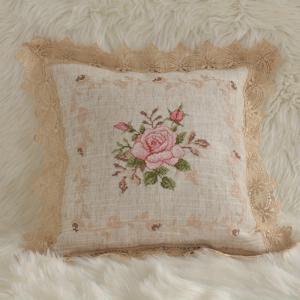TEMU 1쌍의 레이스가 있는 전통 스타일 크로스 자수 쿠션 커버, 100% 폴리에스터, 사이즈: 40cm*40cm, 파티 및 일상 생활용 자수 쿠션 커버