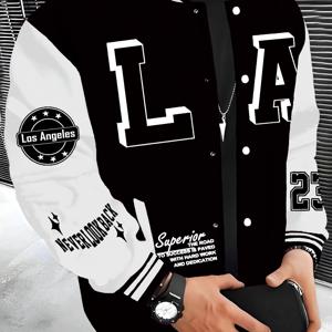 TEMU 새로운 트렌디 브랜드 I 패션 도시 이름 로스앤젤레스 LA 영문 이름 시리즈 야구 재킷 남성용 상의 남성용 야구 재킷 가볍고 따뜻한 남성용 안감 재킷 남성용 재킷 귀여운 상의 힙합 락 의류