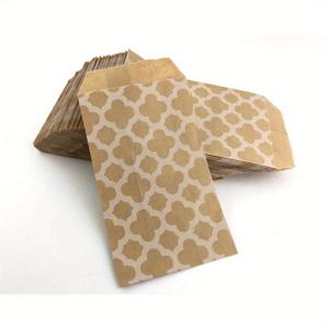 50개입 8x15cm 크래프트 종이 선물백 – 5x3인치 소형 플랫 파보어백 (쿼트르포일 디자인) – 파티, 웨딩, 이벤트, 선물 포장에 이상적