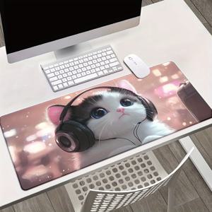 사랑스러운 핑크 고양이 마우스 패드 1개, 게이밍 키보드 추가 마우스 매트, 사무실 컴퓨터 PC 게이머 노트북 데스크 매트, 미끄럼 방지 고무 오피스 마우스 패드